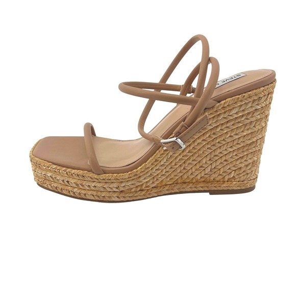 Steve Madden Tan Raffia Wedge Sandals Strappy Espadrille Platform Size 9 NWOB - Picture 9 of 11